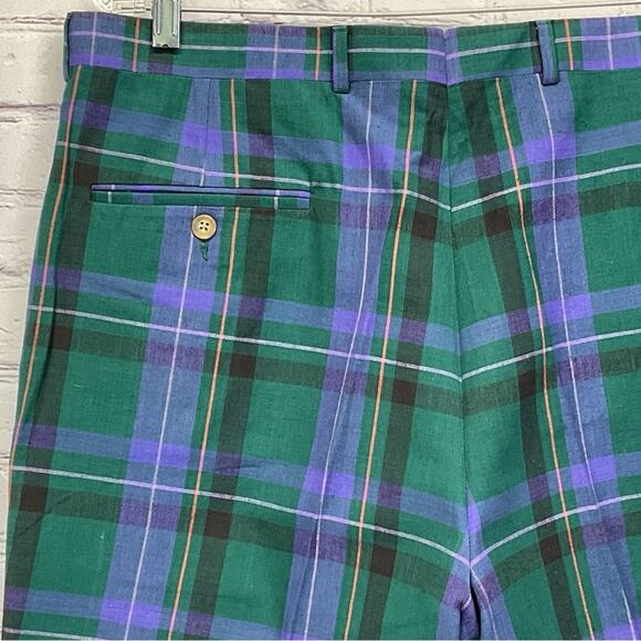 VTG Titleist by Corbin Pleated Golf Shorts Mens 38 Purple/Green Plaid Athleisure - Picture 4 of 8
